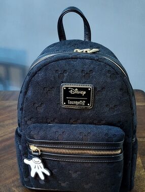 Disney Black Mini Backpack with Embossed Mickey Pattern